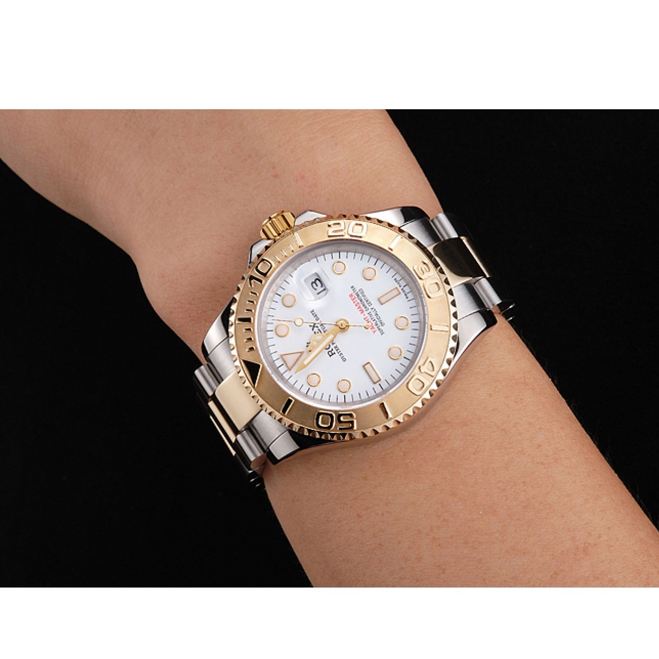 AAA Replica Watches White Gold Yacht-Master Steel Two Dial Tone Stainless Bracelet Bezel Swiss Rolex Case 0608